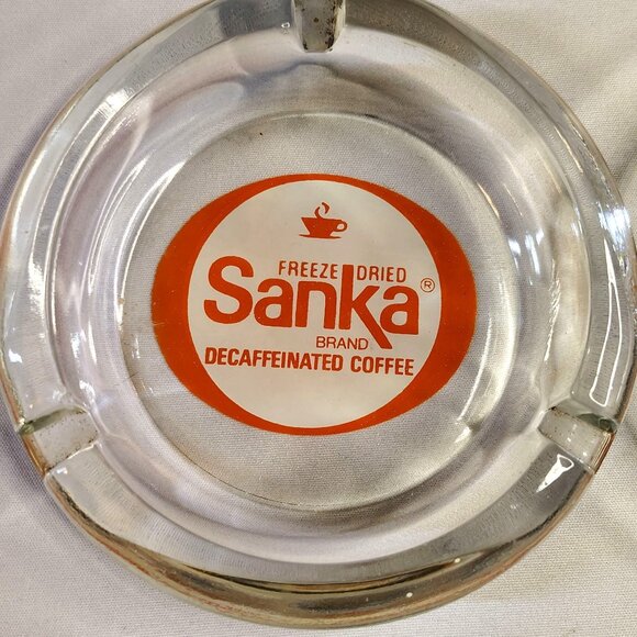 Vintage Sanka Ashtrays Glass 4 Inch Round Lot of 2 Different Advertising Labels - Picture 2 of 16